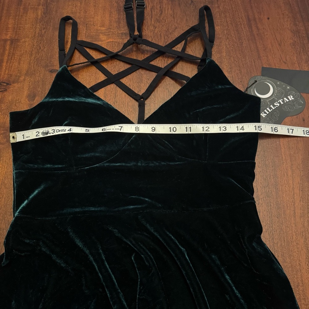 Killstar Strappy Velvet Mini Dress in Dark Green - Picture 9 of 11